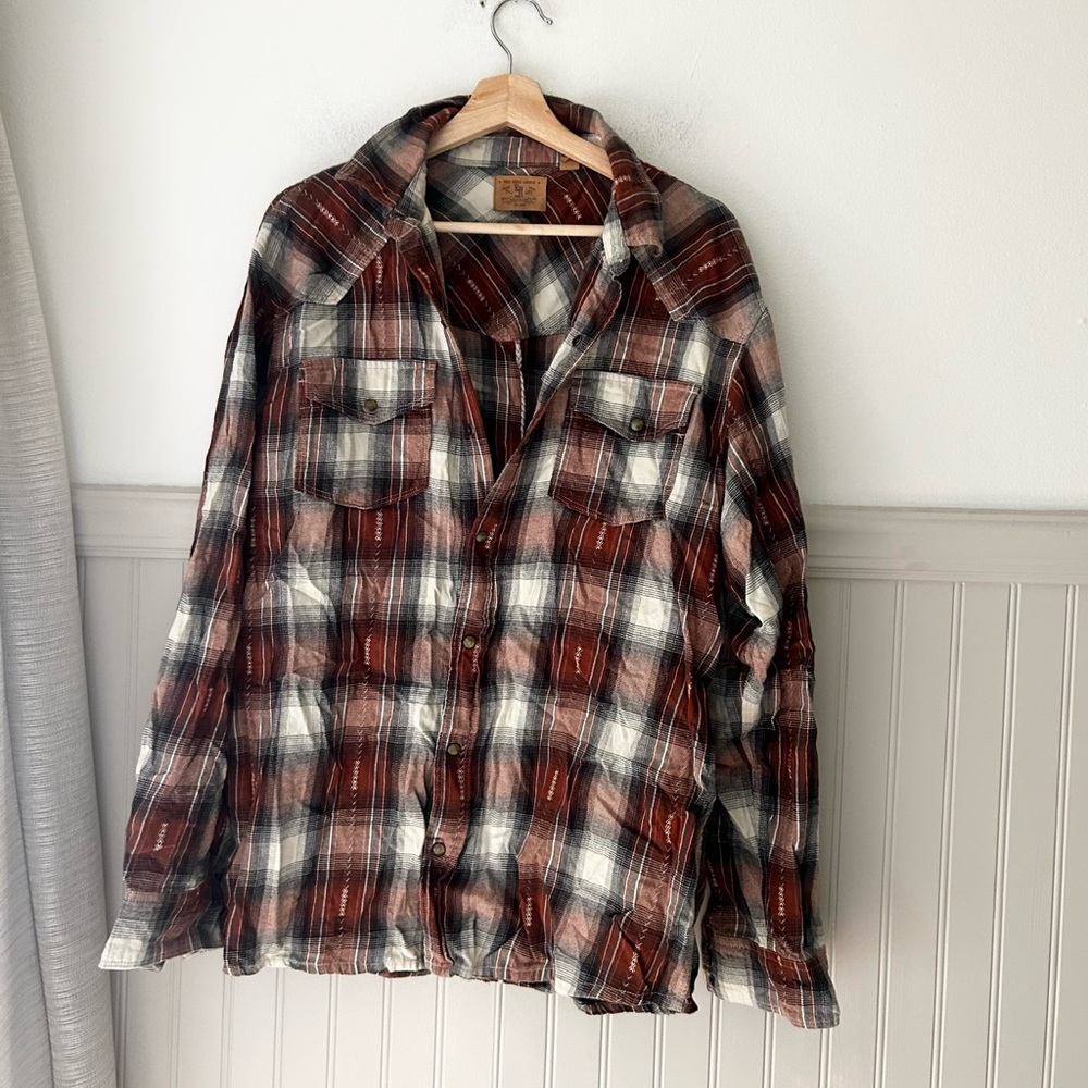 RedHead Men's Large Pearl Snap Plaid Button Down Shirt 100% Cotton